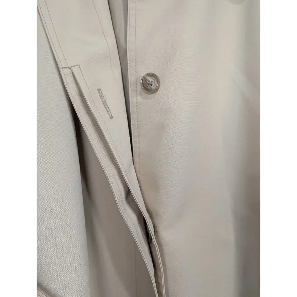 London Fog Trench Coat Womens 12 Petite Beige Tan Belted Long Rain Jacket...